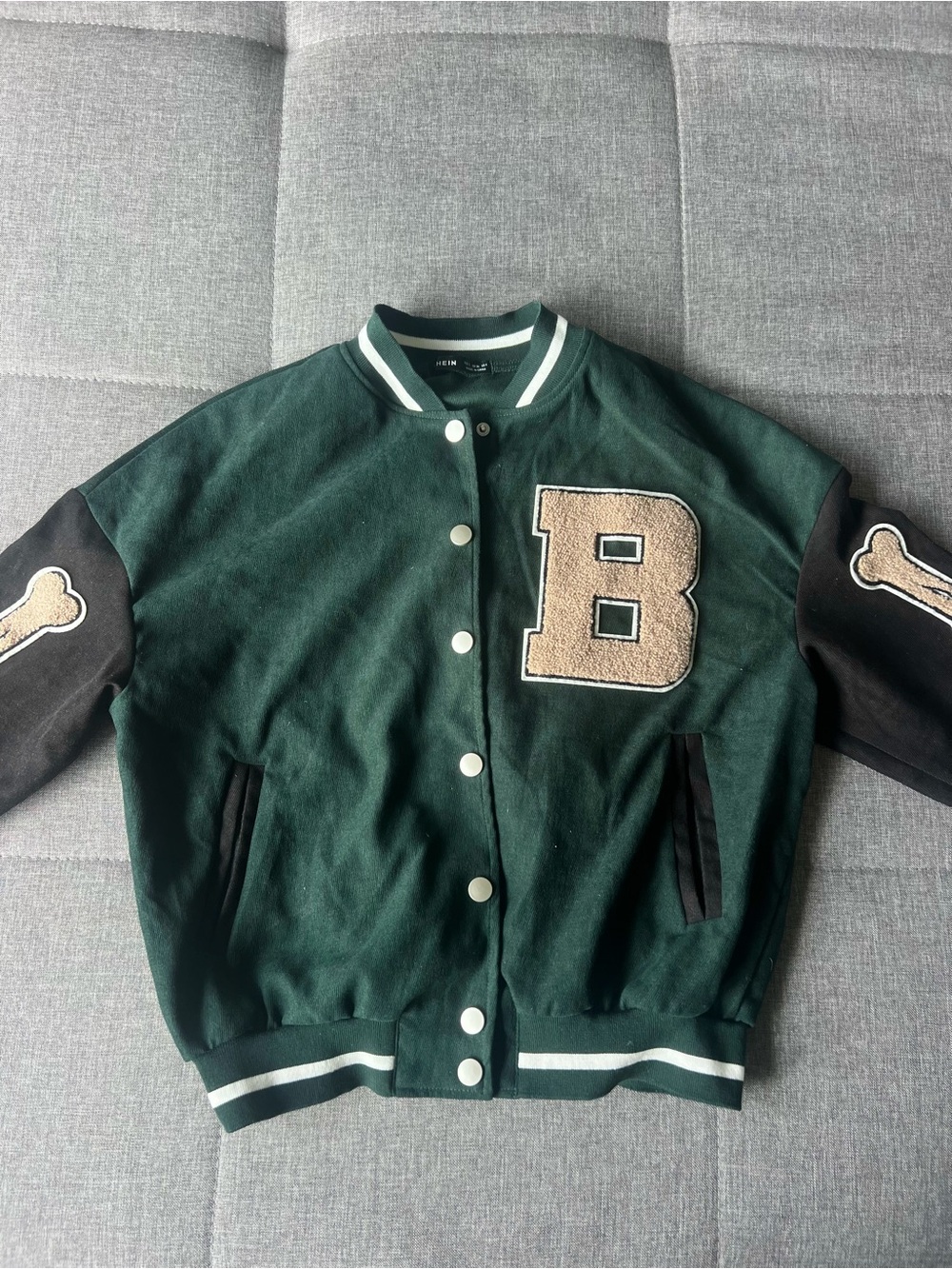 SHEIN Dark Green & Black Varsity Jacket